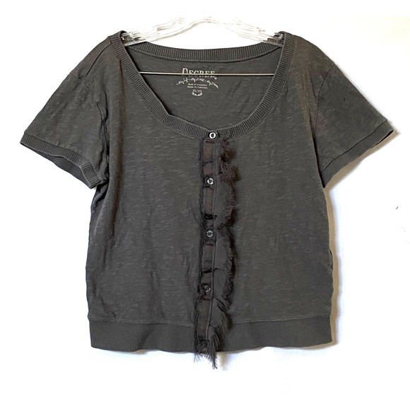 Decree Sweater Womens XL Gray Button Down Fringe Short Sleeves FLAW - Picture 1 of 12
